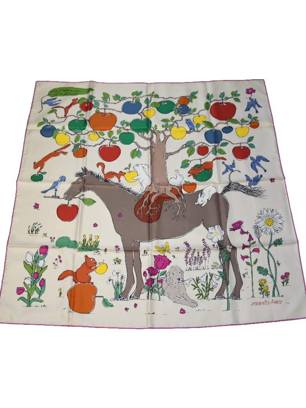 Hermes Le Pommier Sellier Carre 90 Scarf Cream